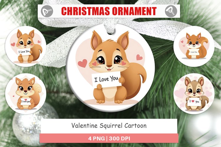 Christmas Ornaments Valentine Squirrel Cartoon example image 1