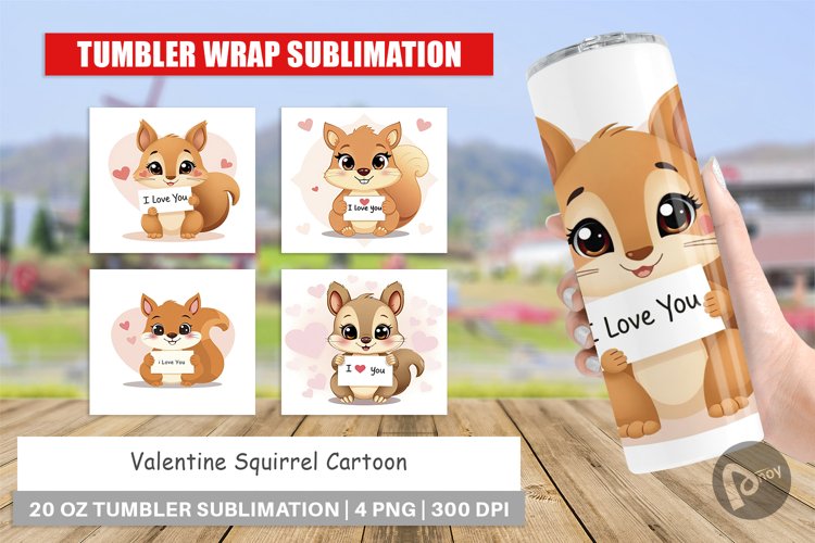 Tumbler Wrap Valentine Squirrel Cartoon example image 1