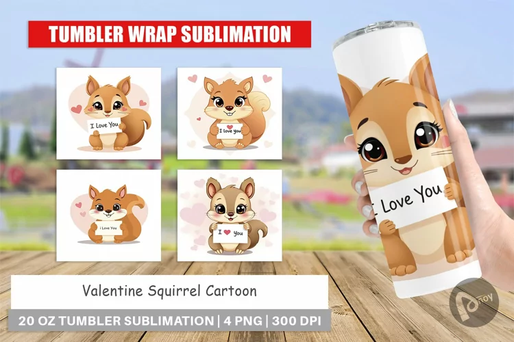 Tumbler Wrap Valentine Squirrel Cartoon