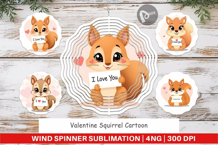 Wind Spinner Valentine Squirrel Cartoon