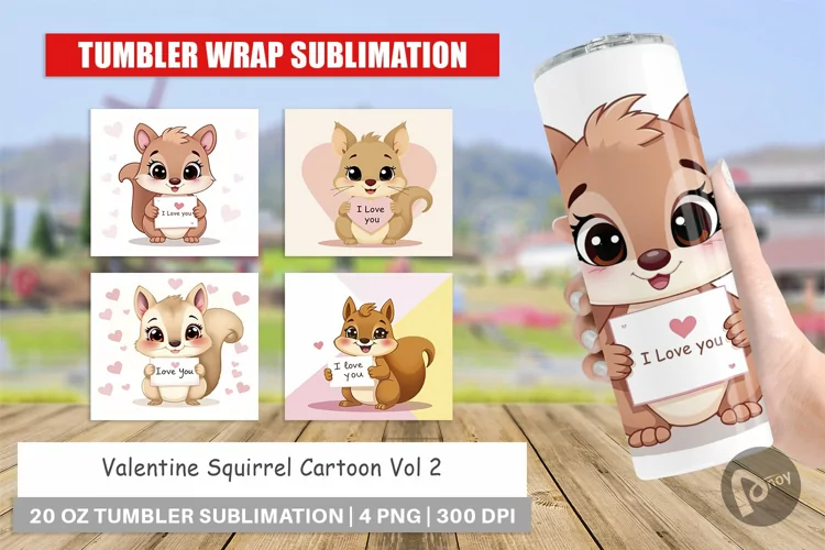 Tumbler Wrap Valentine Squirrel Cartoon