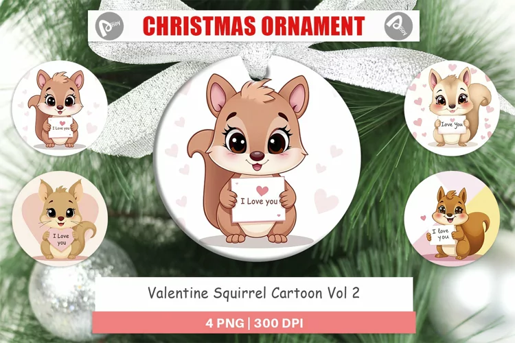 Christmas Ornaments Valentine Squirrel Cartoon