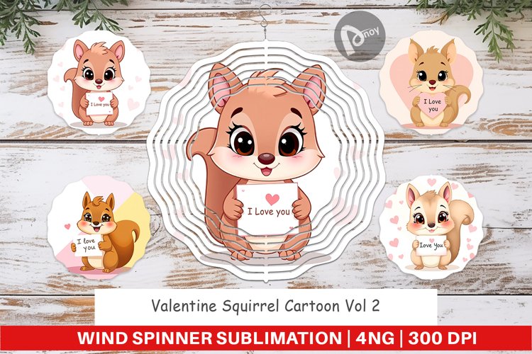 Wind Spinner Valentine Squirrel Cartoon