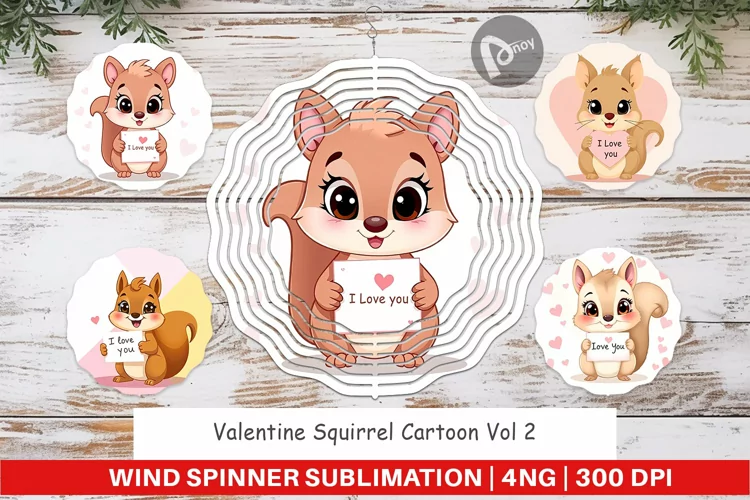 Wind Spinner Valentine Squirrel Cartoon