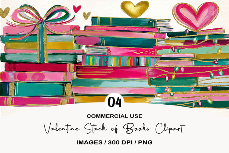 Valentine Stack of Books Clipart