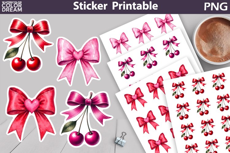 Valentine Cherry Sticker | Valentine Bow Sticker