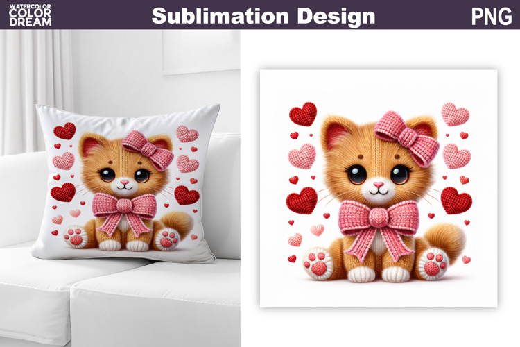 Cats Heart Valentine Sublimation | Valentines Day Pillow