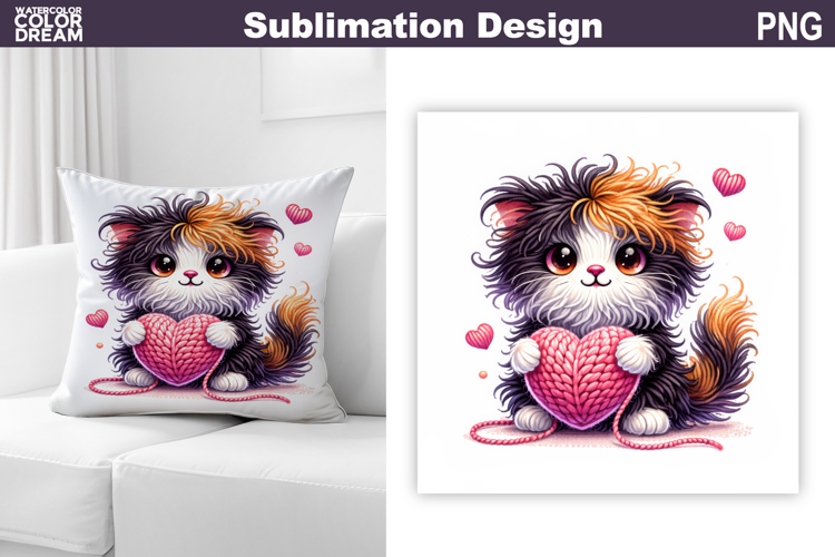 Cats Heart Valentine Sublimation | Valentines Day Pillow