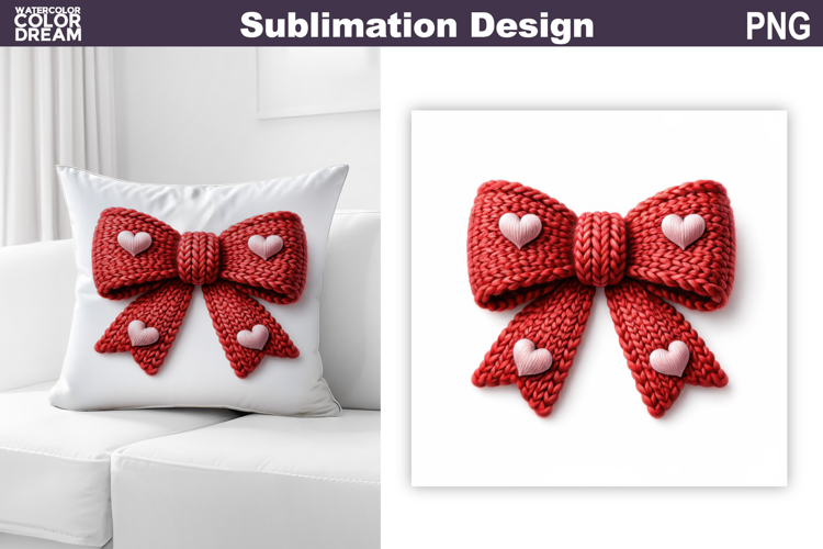 Valentine Bow Heart Sublimation | Valentines Day Pillow