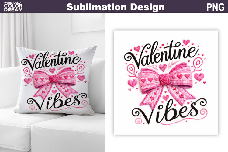 Valentine Bow Heart Sublimation | Valentines Day Pillow example image 1