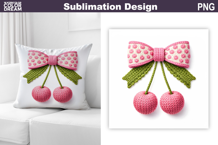 Valentine Bow Cherry Sublimation | Valentines Day Pillow