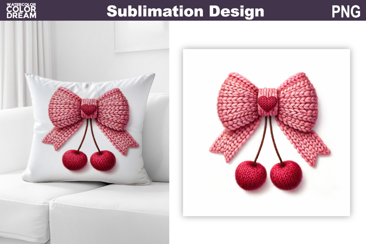 Valentine Bow Cherry Sublimation | Valentines Day Pillow