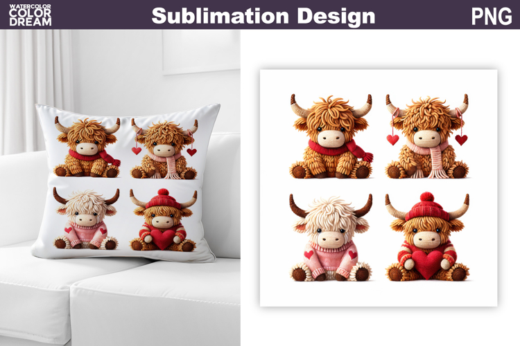 Highland Cow Valentine Sublimation | Valentines Day Pillow