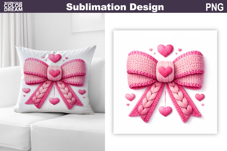 Valentine Bow Heart Sublimation | Valentines Day Pillow