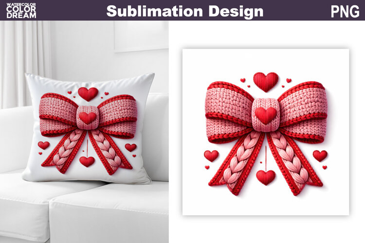 Valentine Bow Heart Sublimation | Valentines Day Pillow example image 1