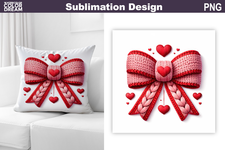 Valentine Bow Heart Sublimation | Valentines Day Pillow