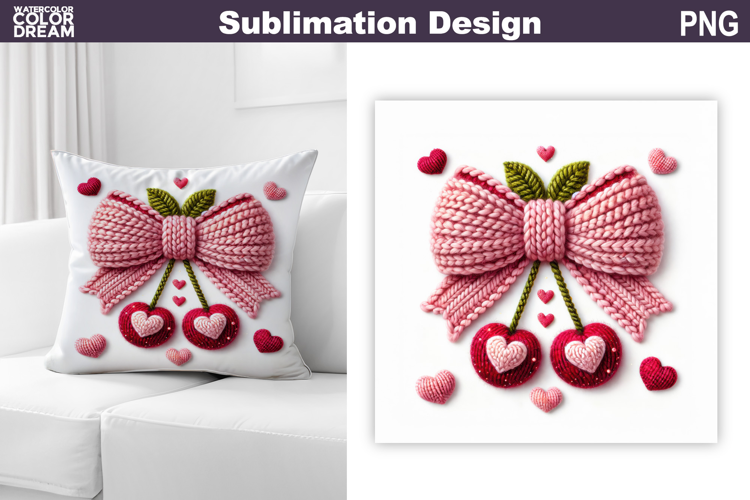 Valentine Bow Cherry Sublimation | Valentines Day Pillow