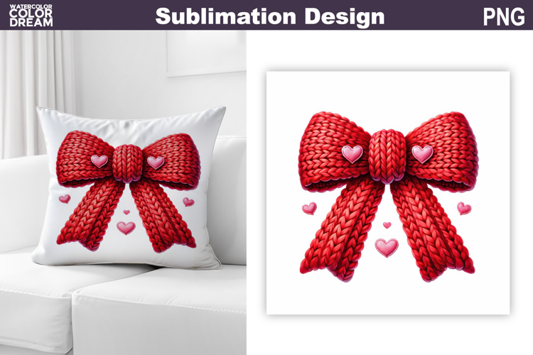 Valentine Bow Heart Sublimation | Valentines Day Pillow