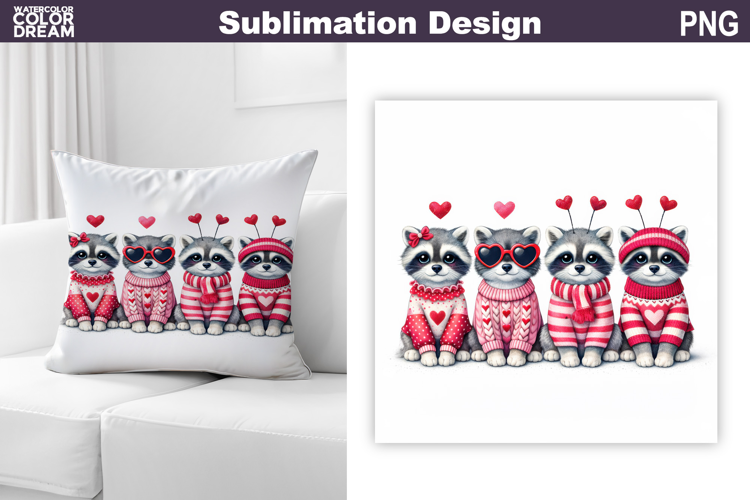 Raccoons Valentine Sublimation | Valentines Day Pillow Desig