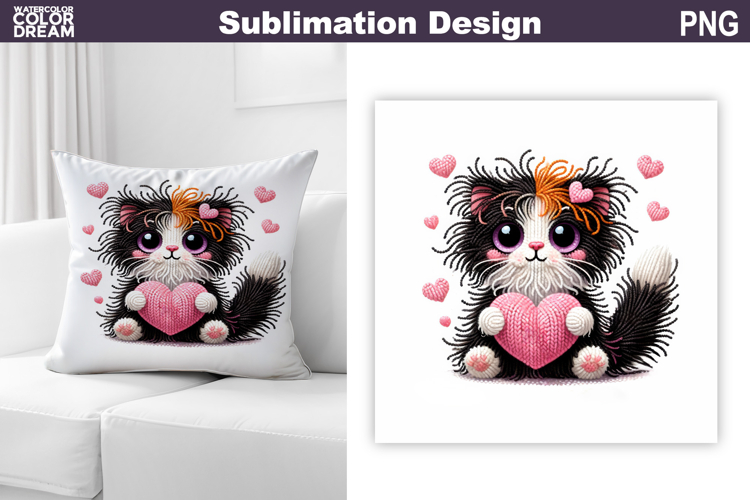 Cats Heart Valentine Sublimation | Valentines Day Pillow