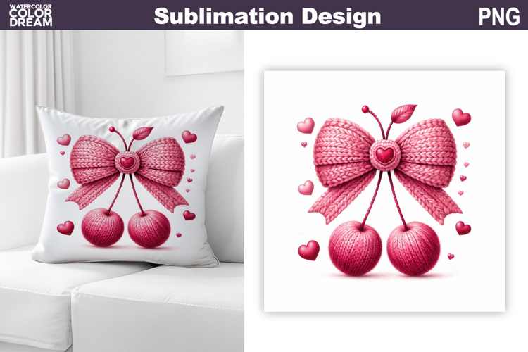 Valentine Bow Cherry Sublimation | Valentines Day Pillow