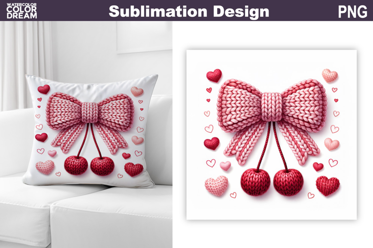 Valentine Bow Cherry Sublimation | Valentines Day Pillow