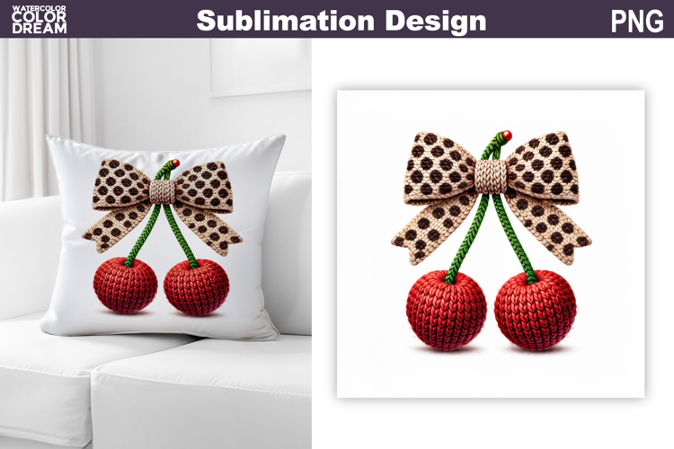 Valentine Bow Cherry Sublimation | Valentines Day Pillow