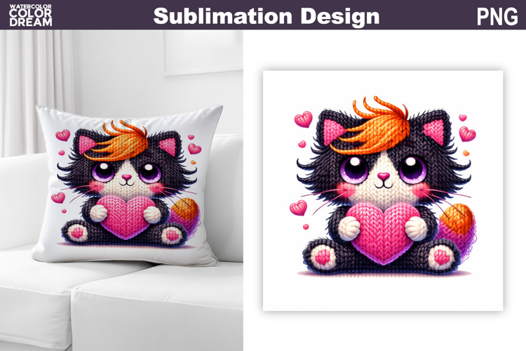 Cats Heart Valentine Sublimation | Valentines Day Pillow