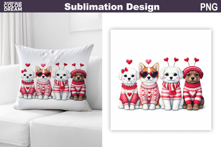 Valentine Dogs Sublimation | Valentines Day Pillow example image 1