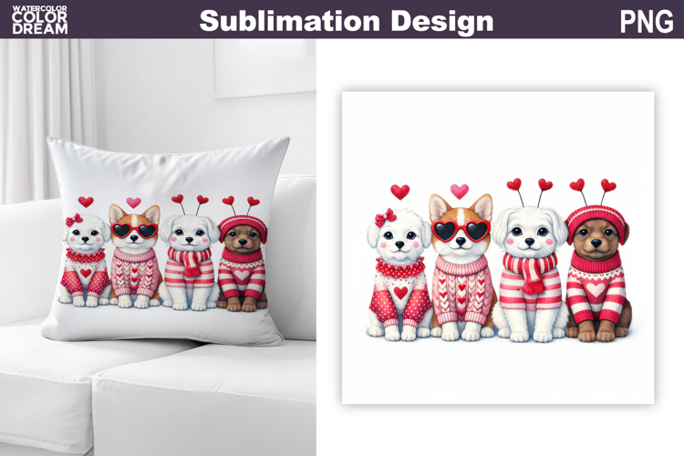 Valentine Dogs Sublimation | Valentines Day Pillow