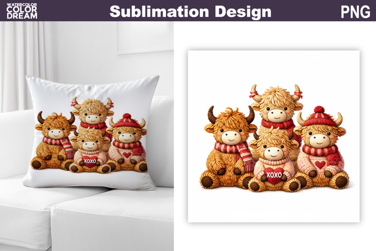 Highland Cow Valentine Sublimation | Valentines Day Pillow