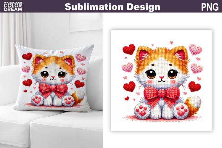 Cats Heart Valentine Sublimation | Valentines Day Pillow