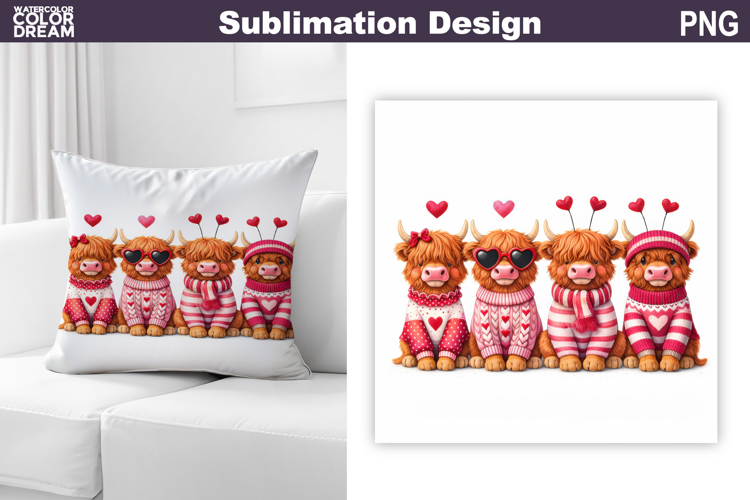 Highland Cow Valentine Sublimation | Valentines Day Pillow