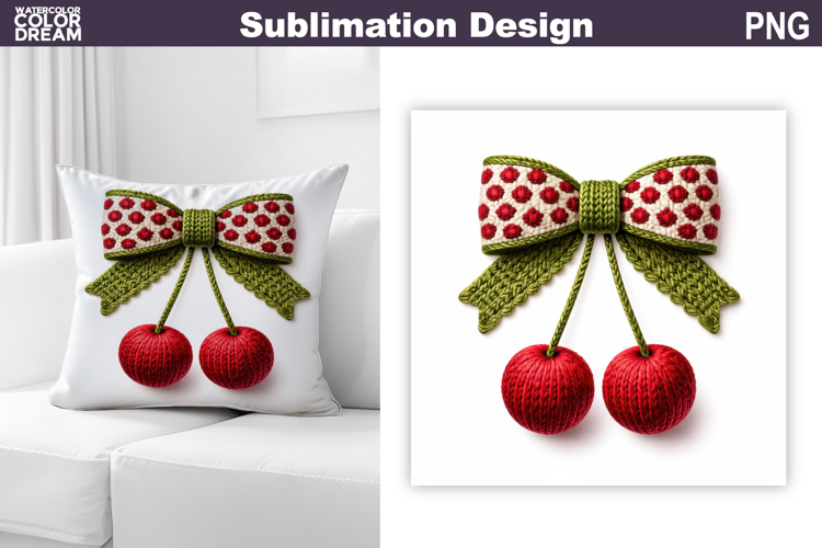 Valentine Bow Cherry Sublimation | Valentines Day Pillow