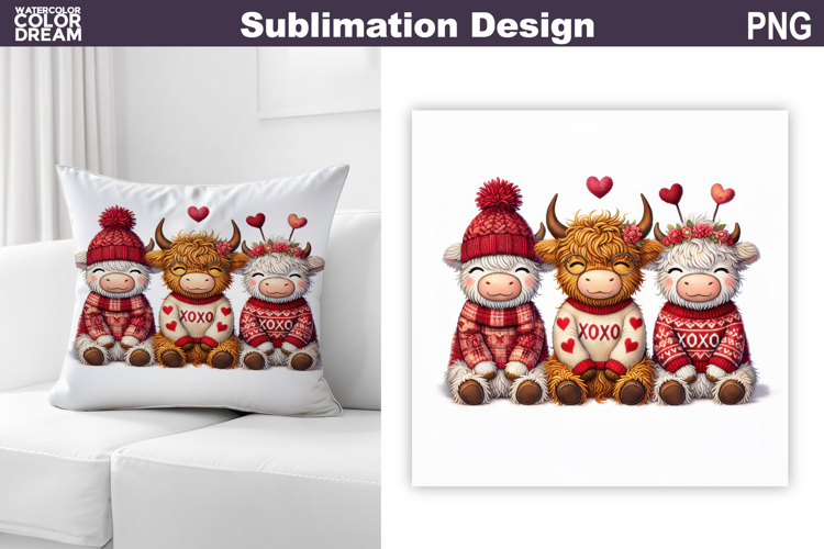 Highland Cow Valentine Sublimation | Valentines Day Pillow