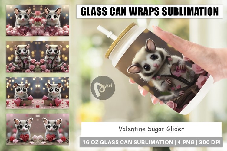 Glass Can Wraps Valentine Sugar Glider
