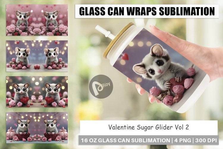 Glass Can Wraps Valentine Sugar Glider