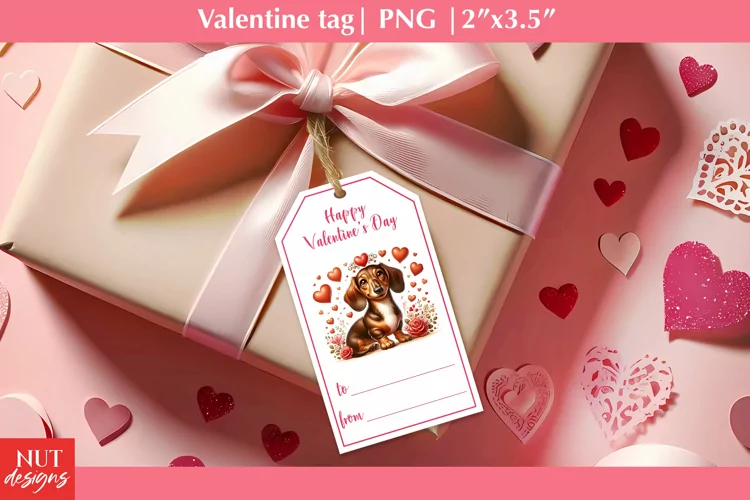 Dog Valentine tags. Loving Dachshund Printable Gift tag