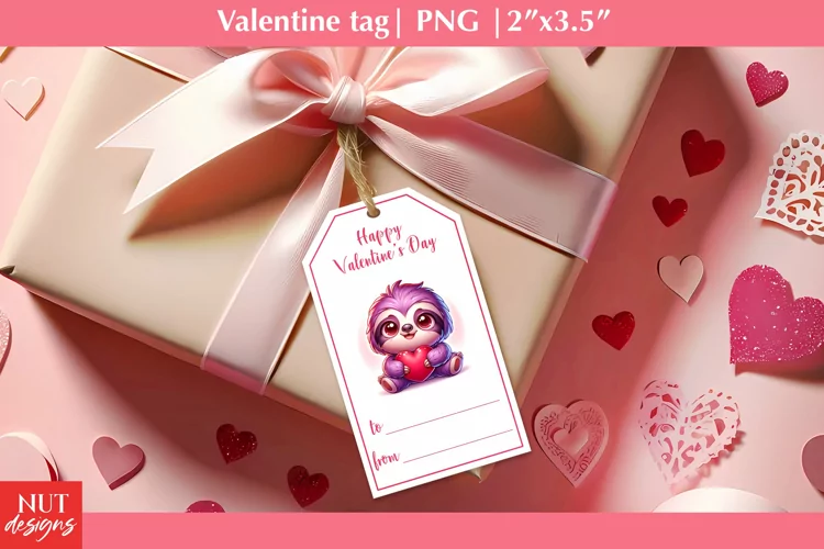 Baby animals Valentine tags. Valentine sloth name tag png