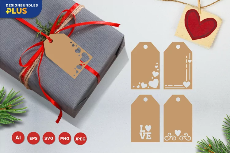 Heart and Love, Wedding Gift Tag SVG Paper Cutting Set
