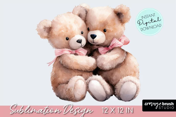 Valentine Teddy Bear Watercolor Romantic Clipart