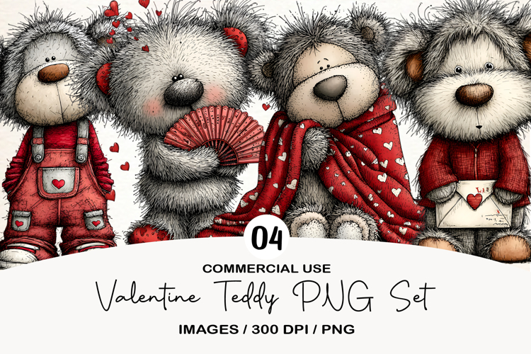 Valentine Teddy PNG Set