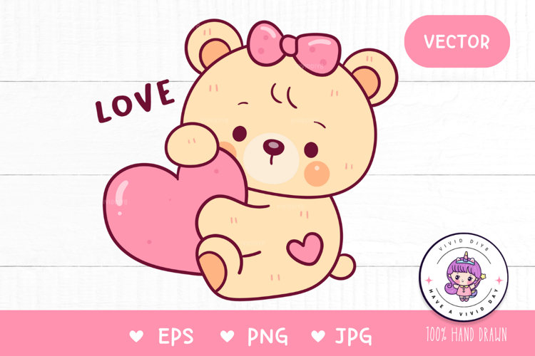 Cute teddy bear clipart: Lovely valentine animals kawaii