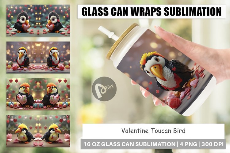 Glass Can Wraps Valentine Toucan Bird