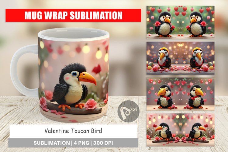 Mug sublimation design Valentine Toucan Bird