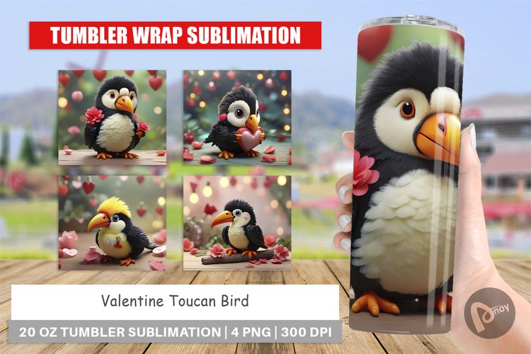 Tumbler Sublimation Wrap Valentine Toucan Bird