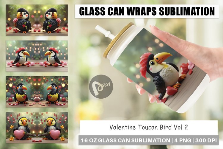 Glass Can Wraps Valentine Toucan Bird