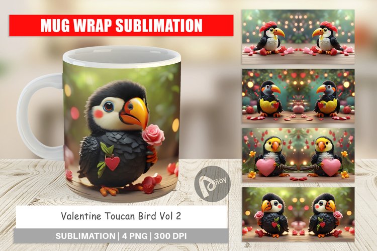 Mug sublimation design Valentine Toucan Bird
