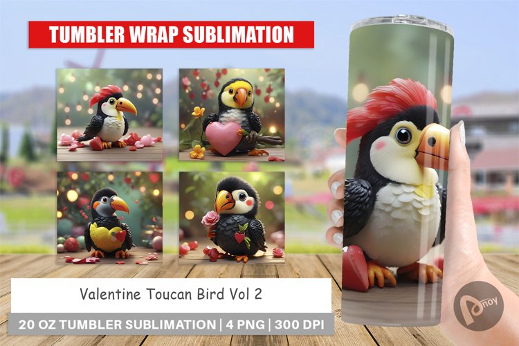 Tumbler Sublimation Wrap Valentine Toucan Bird
