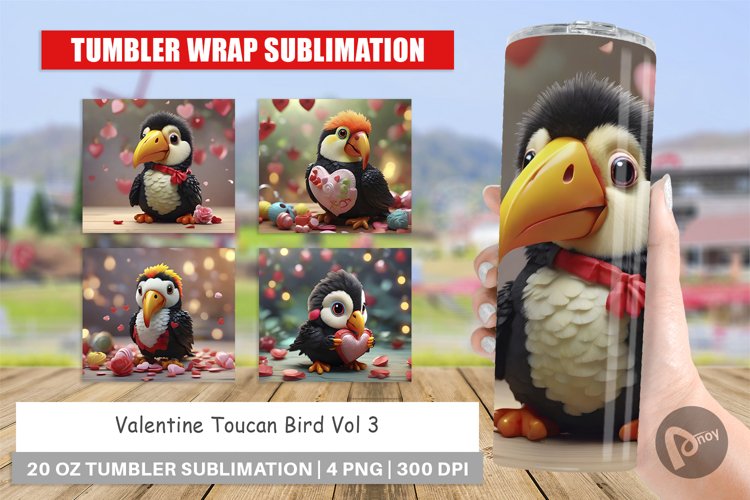 Tumbler Sublimation Wrap Valentine Toucan Bird